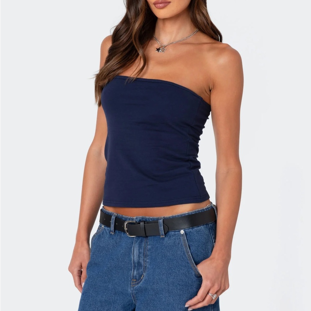 Edikted Navy Built In Bra Tube Top